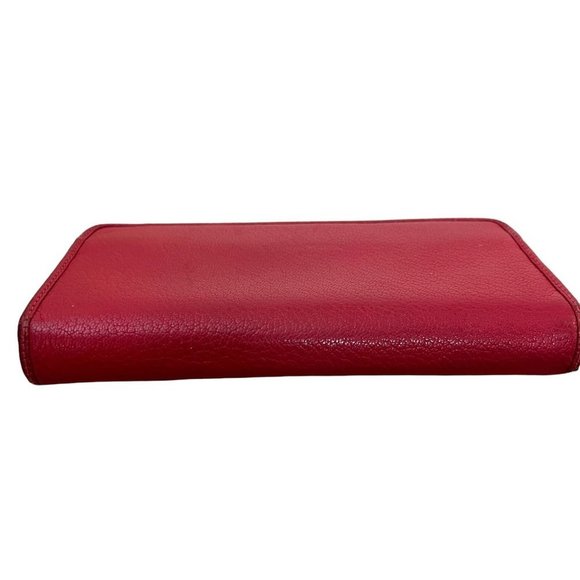 Wallet Long Zipper Red Leather Used Vintage - Picture 7 of 9